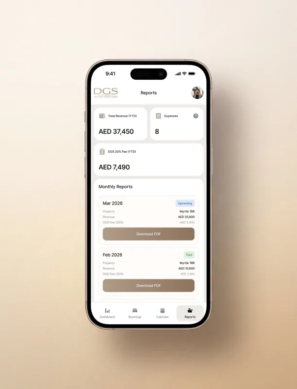 Monthly reports in the owner portal on a phone