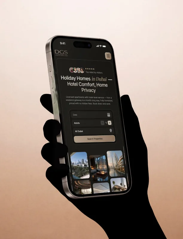DGS home page on a phone in a hand